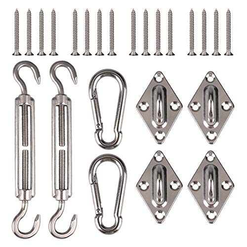HEYOMART Heavy Duty Sun Shade Sail Fixing Kit for Garden Triangle and Square, Rectangle - 24 Pcs 304 Stainless Steel Sun Shade Sail Fixing Hardwa