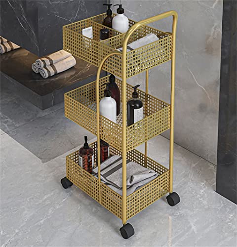 UXZDX Iron Rack Bedroom Kitchen Metal Mobile Bathroom Storage Rack Wheeled Trolley Gold Kitchen Cart Kitchen Island (Color : D, Size : 37x24x78)