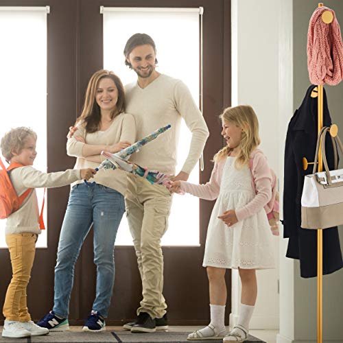 Relaxdays Coat Rack, with Marble Base, Standing Wardrobe with 5 Hooks, Hallway Storage, HxØ: 172 x 29 cm, Black/Gold