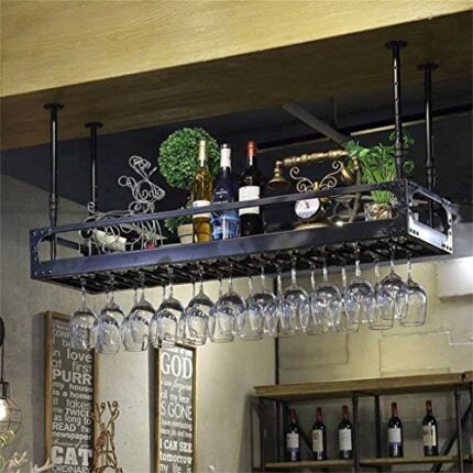 EYLINK Ceiling Wine Racks Hanging Wine Bottle Holder, Wine Lovers Wine Champagne Glass Racks, Kitchen Bar Counter Suspended Stemware Goblet Holde