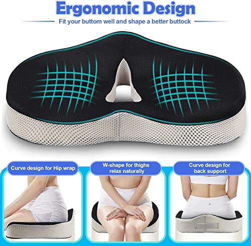 POOTACK Seat Cushion for Coccyx, Memory Foam Seat Cushion Ergonomic, Reduce Sciatica Hemorrhoid Tailbone Back Pain Chair Cushions, Support Seat P