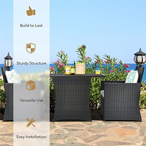 MIAOZI 3PCS Patio Rattan Furniture Set Cushion Sofa Armrest Garden Deck White Easy To Assemble