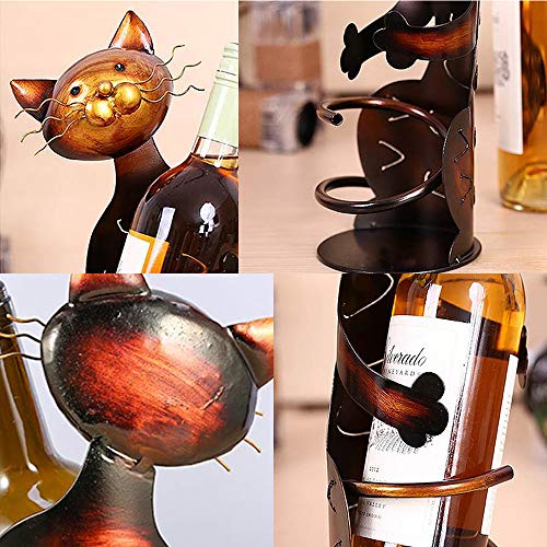 Kayla-lan Cat Shaped Wine Bottle Holder Wine Rack shelf Metal Sculpture Practical Home decoration Crafts Kitchen Home Decoration.