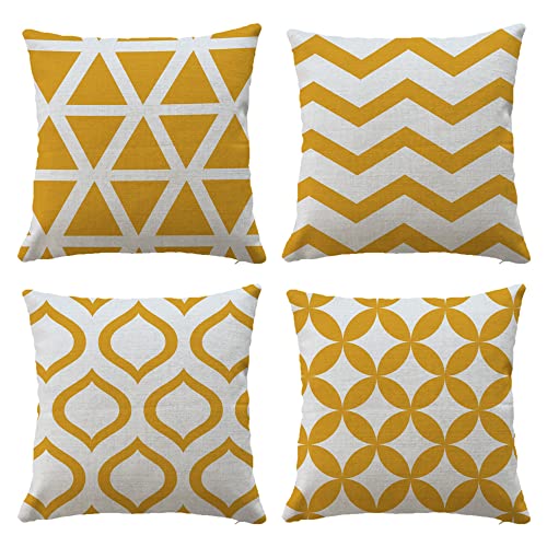 Hangood Waterproof Cushion Covers Outdoor Garden Geometry Set of 4pcs Throw Pillow Case Home Decorative Sofa Protectors Chair Living Room Yellow