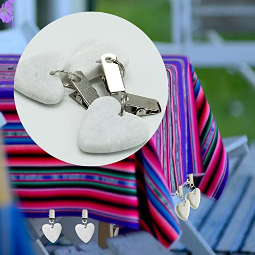 Tablecloth Weights, 10 Pieces Tablecloth Clips Table Clips with Clips for Indoor Outdoor Home Kitchen Wedding Party Picnic, White, Marble (Heart