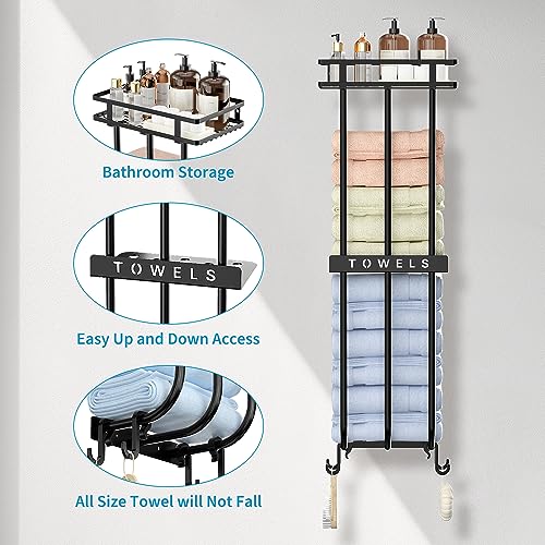 AIRUJIA Towel Racks with Storage Shelf, Towel Rack Wall Mounted, Towel Holders For Bathroom, Bathroom Towel Storage, Bathroom Towel Holder, Bathr
