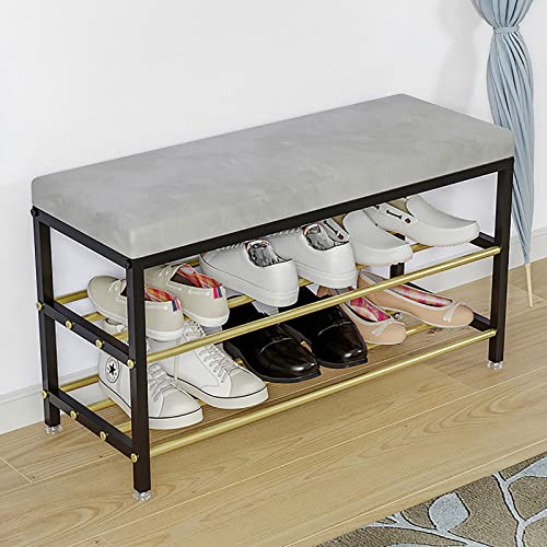 shoe storage bench ottoman Storage Benches Entryway Shoe Bench With storage,2 Tier Metal Shoe Rack With Faux Leather Seat,Upholstered Shoe storag