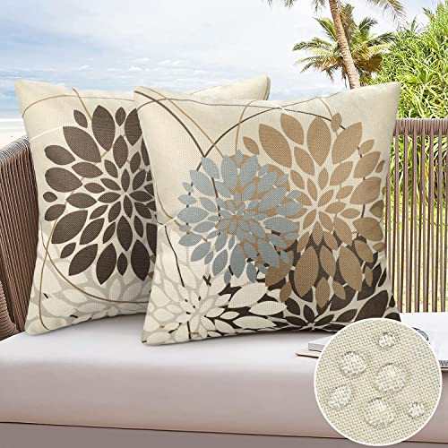Cushion Covers 40CM X 40CM Blue Green Flower Pattern Pillow Cover Grey Cushions Summer Spring Waterproof Cushions Pillow Case 16X16 Decorative Co