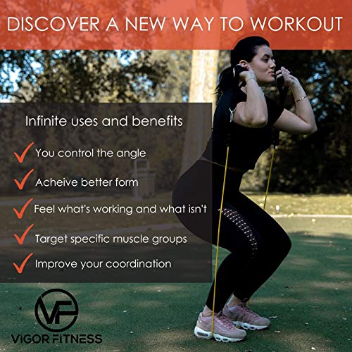 VIGOR Fitness Resistance Bands Set of 11 - 150lbs, Outdoor/Indoor Exercise Workout Equipment for Body Strength, Gym, Yoga & Home Fitness, 2 Angle