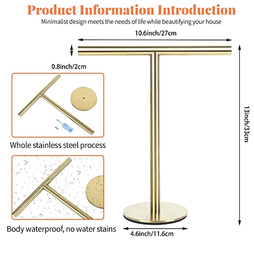 Bath Hand Towel Holder Standing, T-Shape Towel Bar Rack Stand, SUS304 Stainless Steel Brushed Finish,Tower Bar for Bathroom Kitchen Vanity Counte