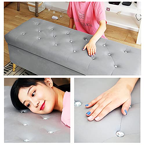 Luxurious Crystal Button Storage Bench,Velvet Upholstered End of Bed Bench,Modern Decoration Furniture Living Room Footrest Entryway Shoe Bench-D
