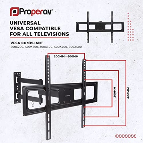 ProperAV Heavy Duty Swing Arm TV Wall Bracket 37" 40" 42" 43" 46" 50" 55" 60" 65" 70" VESA Max 600X400 Black