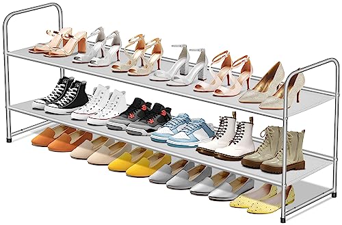 SLEEPING LAMB 2-Tier Long Shoe Rack organizer for Closet, Stackable Wide Shoe Shelf Holds 18-Pairs Low Shoe Storage for Bedroom, Floor, Entryway
