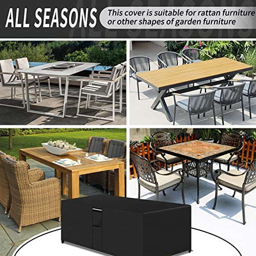 PATIO PLUS Rectangular Garden Furniture Set Covers with Air Vent, 600D Oxford Fabric Heavy Duty Patio Set Table Cover for Outdoor Garden Chair an