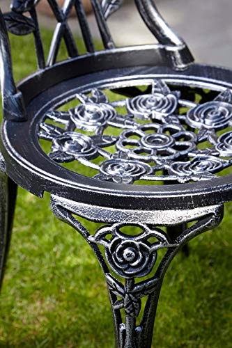 Home Source Rose Garden Patio Outdoor Bistro Set Table and 2 Chairs Metal Garden Furniture, Grey