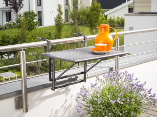 greemotion Hanging Balcony Table, 60 x 40 x 56 cm, Plastic-coated Steel Height Adjustable Wall Folding Table, Weather-resistant, Anthracite-grey