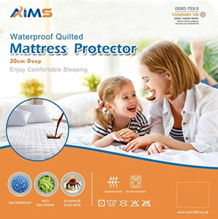 30cm Deep Waterproof Quilted Mattress Protector Fitted Cover Microfiber Topper Elasticated Skirts (4FT)