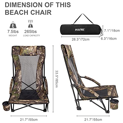 G4Free Upgraded Low Beach Chair Camping Chairs Compact Concert Lumbar Back Support Festival Chair with Carry Bag