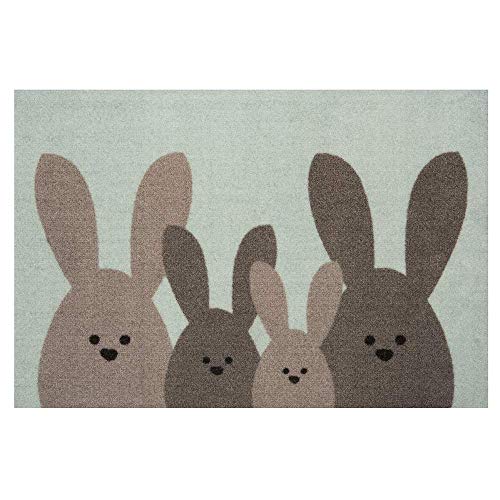 Hanse Home Doormat for Indoor and Outdoor Use 40 x 60 cm - Dirt Trapper Mat Door Mat Bunny Family with Rabbit Motif Washable & Weatherproof, Non-