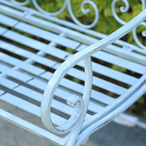 GlamHaus Metal Garden Bench Seat Patio Furniture Foldable Antique Blue Beautiful Shabby Chic Handmade Vintage (Metal Genoa)