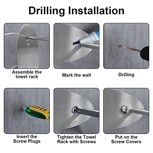 HONPHIER Towel Storage Racks Self-Adhesive Towel Holder Wall Mounted Stainless Steel Towel Rail with Hook No Drilling Bath Towel Holder for Kitch