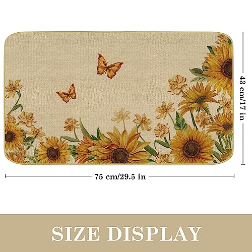 comfoyar Sunflower Butterfly Doormat, Decorative Welcome Mats for Front Door, Non Slip Absorbent Floor Mat, Washable Rug Dirt Trapper for Garage