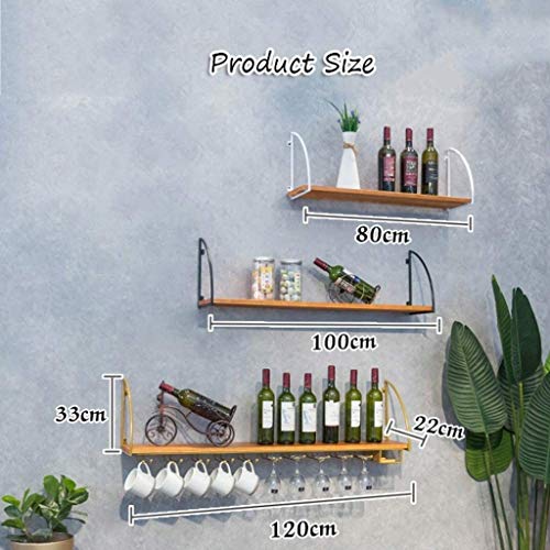 Wall Storage Organizer Shelf Wine Rack, Wine Bottle Wall Hanging Wine Bottle Holder Metal and Wood Wine Glass Goblet Rack Cup Holder for Bar Rest