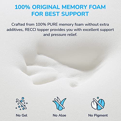 RECCI Memory Foam Mattress Topper Double Bed - Double Memory Foam Mattress Topper for Back Pain with Removable & Washable Bamboo Viscose Zipped C