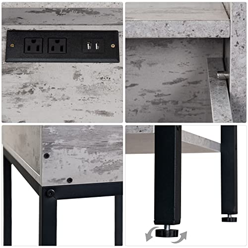 Lerliuo Nightstands Set of 2 with Charging Station and USB Ports, 3-Tier End Side Table with Storage Drawer and Shelf, Modern Bedside Night Stand