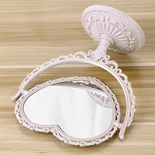 FRCOLOR Vanity Mirror 2x Magnification Heart Shape Two Sided Swivel Tabletop Makeup Mirror Beige
