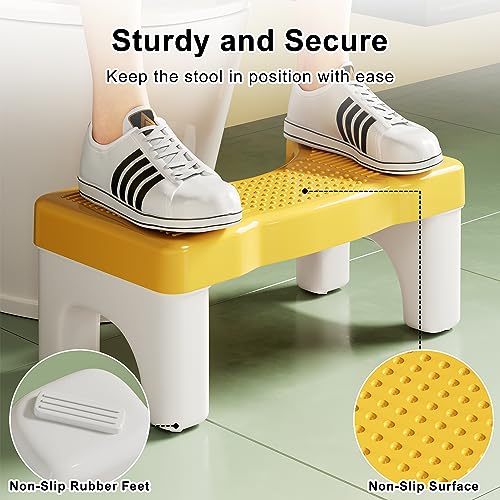 Uaniar Toilet Stool Squat Adult, Plastic Poop Stool for Bathroom Adults, Potty Foot Stool for Kids Seniors with Non-Slip Feet, Yellow
