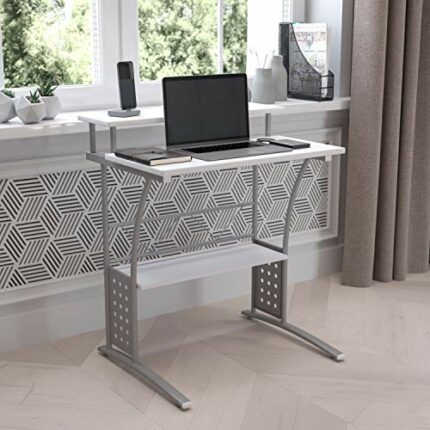 Flash Furniture Computer Desks, Engineered Wood, White Laminate Top/Silver Frame, 71.12 cm