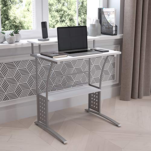 Flash Furniture Computer Desk with Top and Lower Storage Shelves, Metal, Maple, Set of 1