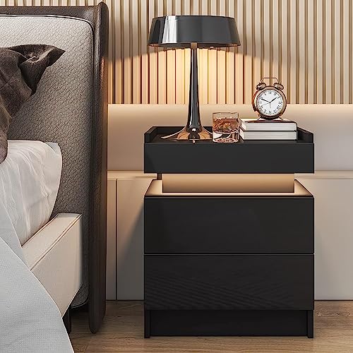 HOMMPA Nightstand, Engineered Wood, Black W/Side, 1 Pieces