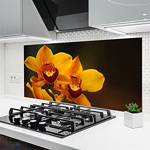 Tulup Glass Splashback for Kitchen - 55.1 in x 27.6 in / 140x70 cm - Cooker Wall Protection Tempered Glass - Flowers Floral