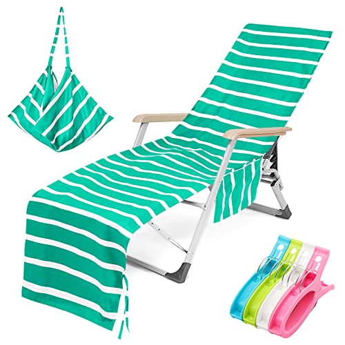 Newthinking Sun Lounger Towels, Beach Sunbed Towels with Pockets, Pool Chair Towel for Loungers, Summer Beach Travel, 30 inch x 84 inch (Blue)