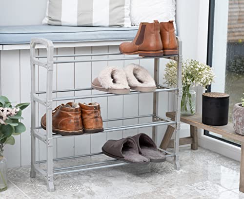 Addis Shoe Rack 4 Tier Storage, Metal & Plastic, Metallic Silver, Unit