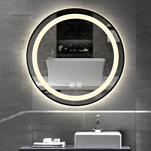 LED Circle Bathroom Mirror, light up mirror for makeup,Anti-Fog Wall Mounted Lighted,have Smart Touch Switch, Temperature Adjustable, Easy to Ins