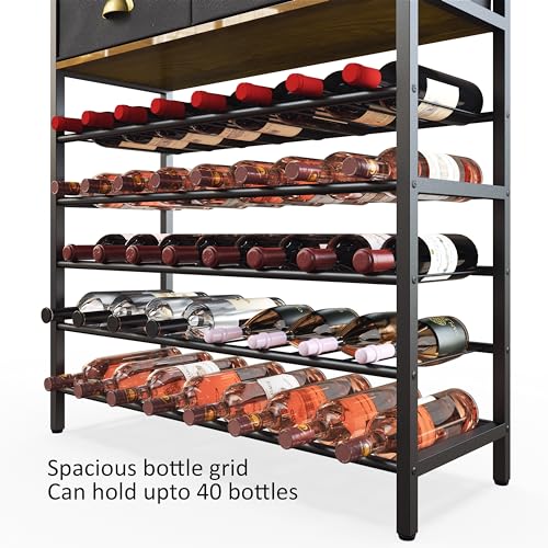 Alcaricio Liquor and Wine Rack Bar Cabinet with Two Storage Drawers for Small Cups and Bartending Utensils, Capacity for More Than 40 Bottles, Gl