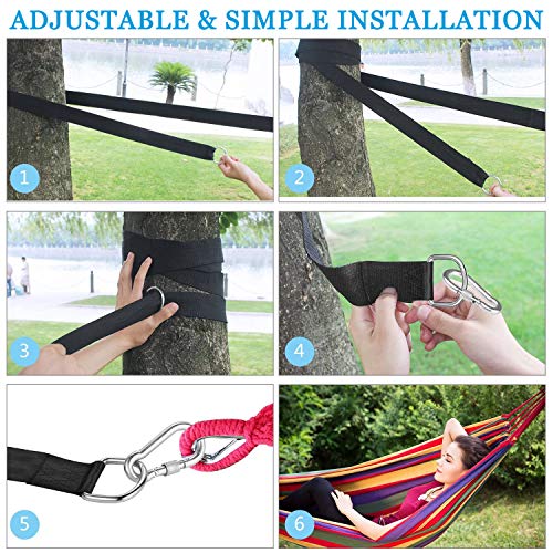 xocome Premium Tree Swing Hanging Hammock Straps - Hanging Straps 150cm With 2 Heavy Duty Safety Lock Carabiner Hooks & D-rings, Polyester Straps