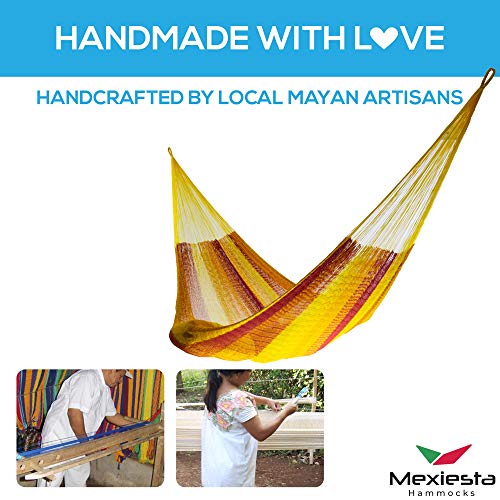 Matrimonial Size Cotton Hammock (Tequila Red Yellow Pattern) Handmade in Mexico Genuine Mayan Hammock Ideal for 2 people