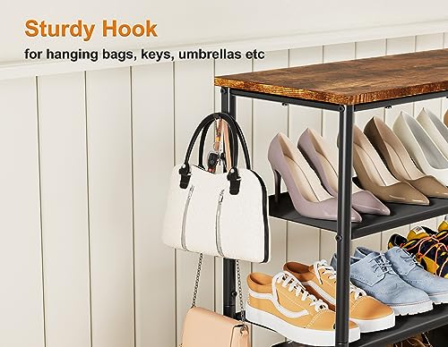 HOMIDEC Shoe Rack, 4-Tier Shoe Storage Shelves with Wooden Top, Shoe Organiser for 12-16 Pairs of Shoes, Dust-proof Fabric Shelves for Flats, Boo