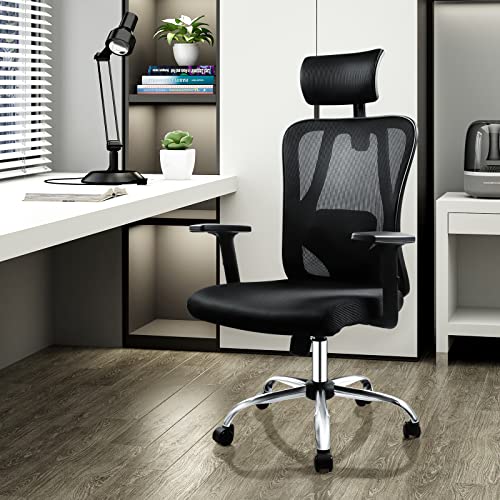 SKSBTF Ergonomic Office Desk Chair with Adjustable Headrest and Armrest Computer Mesh Chair with Lumbar Support executive Swivel Chair for Home O