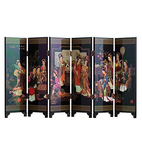 TJ Global 6-Panel Traditional Chinese Art for Home Decoration - Decorative Lacquerware, Home Decor, Lacquer, Oriental, Mini Divider (Peonies)