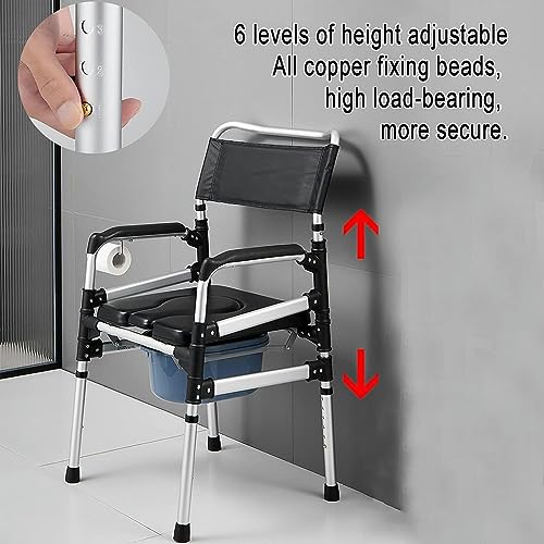 CNAOHGHN Aluminum Alloy Elderly Toilet Chair with Toilet Bucket, Height Adjustable Toilet Stool for Pregnant Women and Toilet Chair for Bathroom