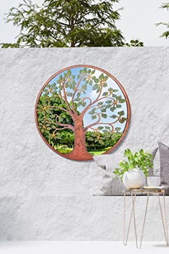 MirrorOutlet Large Metal Rustic Circular Shaped Garden Mirror Colour Tree 60cm X 60cm, Green (GM101)
