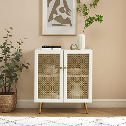 EDYO LIVING Sideboard Buffet Cabinet with Metal Grid Decorated Doors, Modern Storage Cabinet for Kitchen, Bar, Dining Room, Hallway 30.8”Wx15.8”D