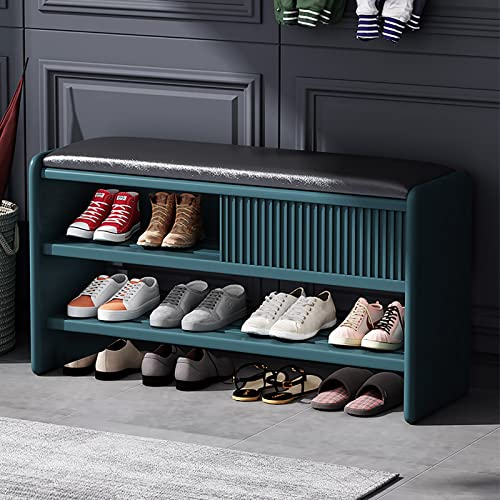 Modern Shoe Storage Bench,Wooden Entryway Bench with Leather Cushion,Upholstered Shoe Bench Shoe Cabinet Hallway Shoe Organizer Furniture-Brown-W