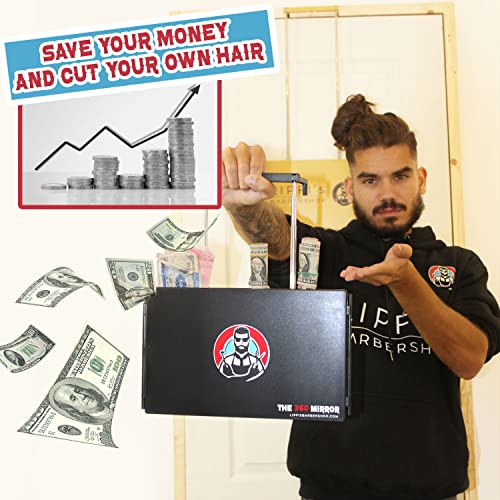 LIPFISBARBERSHOP.COM The 360 LED Mirror - Travel Version with Adjustable Telescoping Hooks, Perfect Self Haircut Mirror for Men - 3 Way Mirror fo