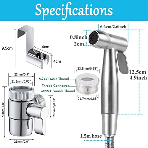 Portable Bidet Sprayer Kit - with Tap Diverter and Faucet Adapter for Kitchen Sink Faucet or Bathroom, Include 59" Hose and Hook up for Feminine